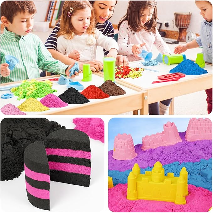 NiToy FlexiSand 19 Lbs. Moldable Self-Sticking Sand Value Pack, Never Dries Out Fun for Kids Ages 3 and Up, Bulk Refill for Sensory Sand Box Toys, Ideal for Shaping, Squeezing and Molding (10 Colors)
