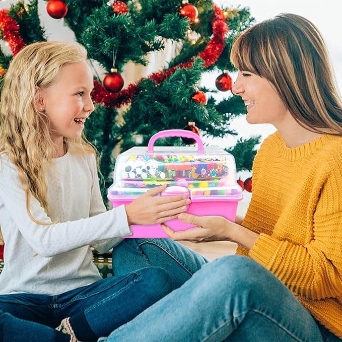 3000Pcs Arts and Crafts Supplies for Kids Craft Kits with Pipe Cleaners Crafting Supply All in 3 Layered Craft Box DIY Crafts for Kids Ages 4-8 8-12 Homeschool Supplies Toys Gifts for Girls & Boys