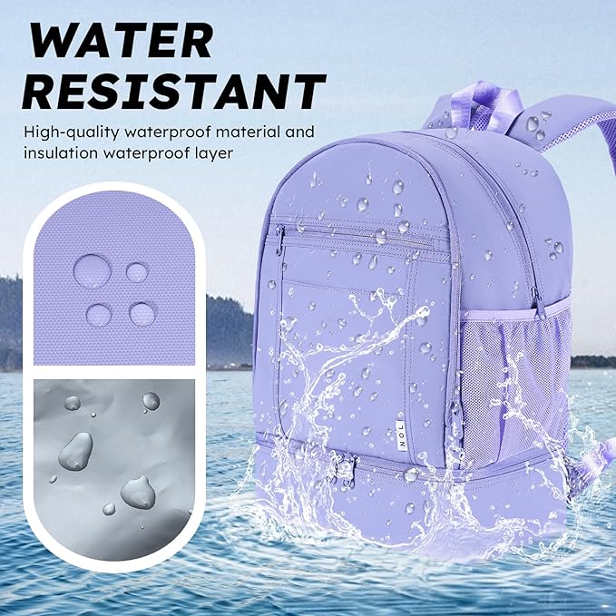 NOL Natural Organic Lifestyle Kids 2-in-1 Backpack & Insulated Lunch Bag-16"Multi-Functional Large Compartments Backpack for School & Travel, Double Deck,Water Resistant,Leak-proof,Padded-Light purple
