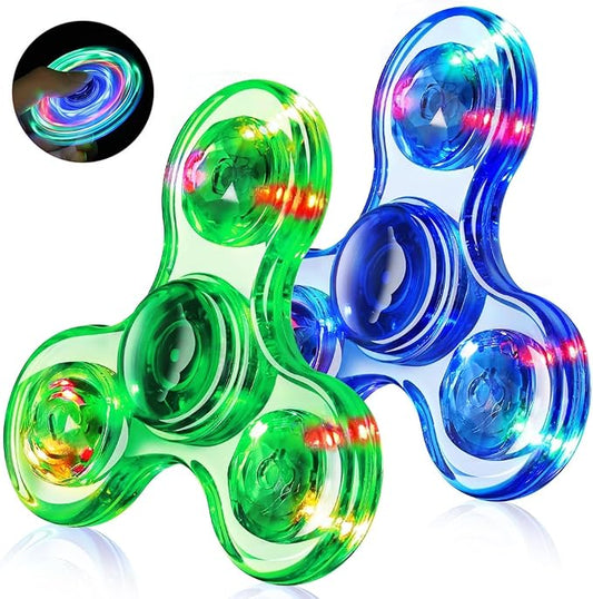 Fidget Spinner for Kids 2 PCS, Light up Sensory Fidget Toys Adults Kids 4-8-12 with Autism ADHD, Anxiety Toys Stress Relief Teen Boy Gifts, Glow in The Dark Party Favors Fidgets Classroom Prizes