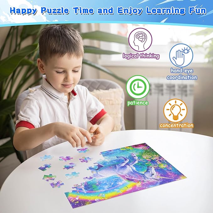 100 Piece Puzzles for Kids Ages 4-6 6-8 Unicorn Rainbow Jigsaw Puzzles Kids Puzzles Ages 5-8 100 Piece Puzzle for Adults Kids Learning Educational Toys Gifts for Girls Boys