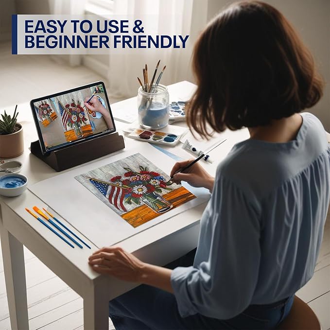 Painting4Real DIY Painting Class Kit for Adults: Learn to Paint Flag Floral with Video Tutorials – Art Decoration for Independence Day – Hang This Picture/Art as Wall Decor Once Completed