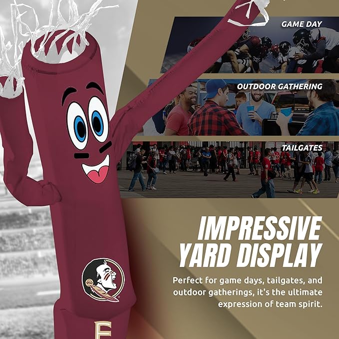 NCAA Florida State Seminoles Football Wacky Waving Inflatable Tube Guy with LED Lights & Built-in Blower - 6" x 36" x 96" Inflatable Tube Man Crazy Sports Fan Outdoor Party Decoration
