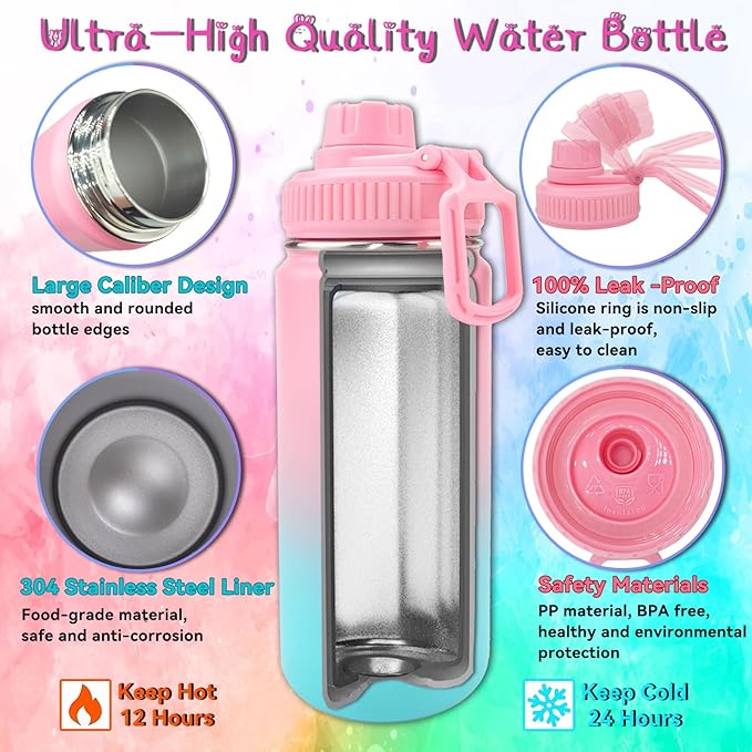 7july Decorate Your Own Water Bottle Kits for Girls Age 4-6-8-10 (Stainless Steel),Mermaid Themed Painting Crafts,Fun Arts and Crafts Gifts Toys for Girls Birthday Christmas