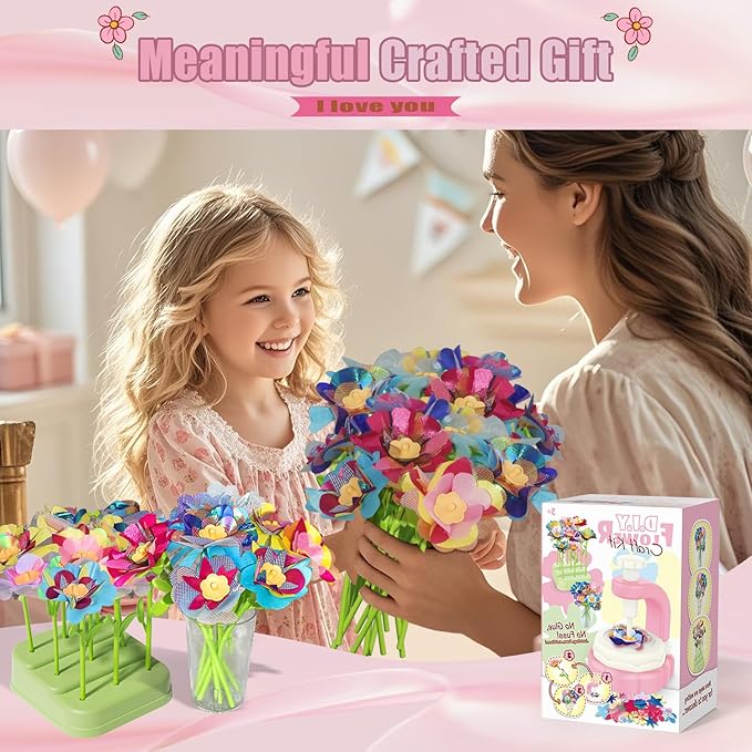 Yaozyety DIY Flower Bouquets Toys, Craft Kits Toys for Kids - Fabric Flower Crafts, Making Arts & Crafts Activity Kit for Girls Ages 4 5 6 7 8, Preschool Learning, Birthday Gift for Girl