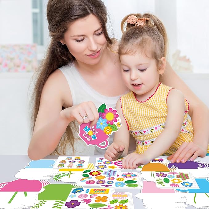 ANGOLIO Mother's Day Craft Kit for Kids - 40Sets Mother's Day Flowers DIY Paper Craft Kit Make Your Own Flower Pot Hanging Ornaments with Floral Stickers for Mom Ladies Classroom DIY Art Activities