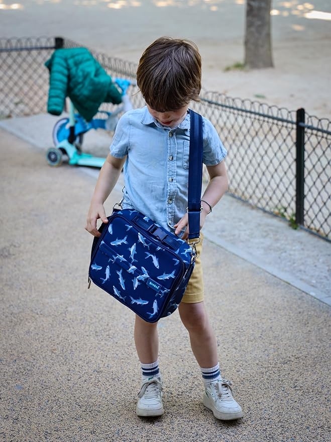 Yumbox Kids Lunch Bag, Holds Lunch Box and Water Bottle, 3 Ways to Carry, Zip Closure, Inside Zipper Netting, Wipe Clean Fabric with EVA lining for extra insulation (Shark)