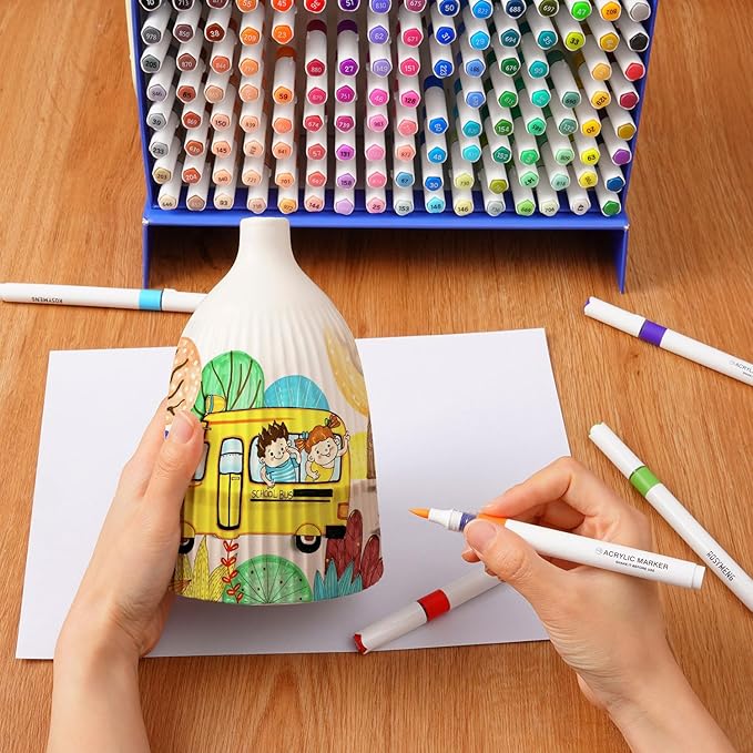 9 Color Acrylic Paint Markers, Water-Based Acrylic Markers for Artists Adults Coloring Drawing Cartoon Anime Comic - Brush Tip for Rock Painting, Wood, Canvas, Fabric (Gray Wolf Series)