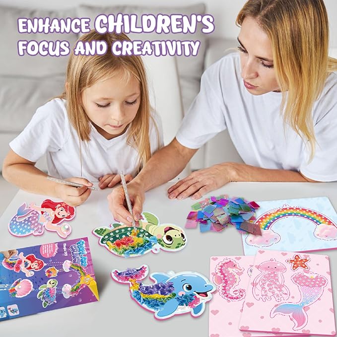 Poke in Art-Mermaid Theme, Poke in Fun Art Crafts for Kids Ages 4-8, DIY Craft Kits, Mess-Free Fabric Art and Craft, 4-6 - Mess-Free Craft - Birthday Gift Ideas for Girls Ages 4, 5, 6, 7, 8, 9