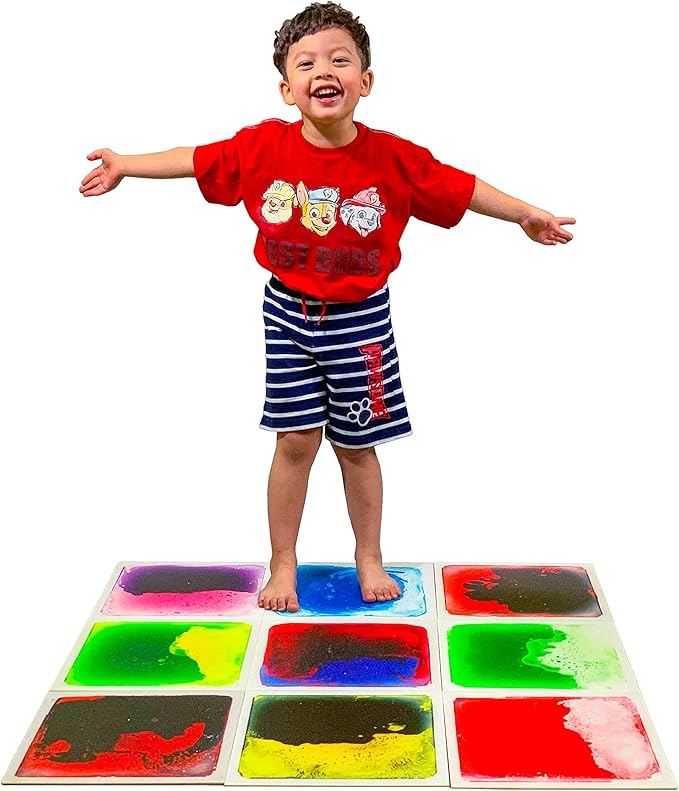 Art3d Liquid Sensory Floor Tiles 30 x 30 cm Playroom Dance Floor Square Colourful 4 Tiles