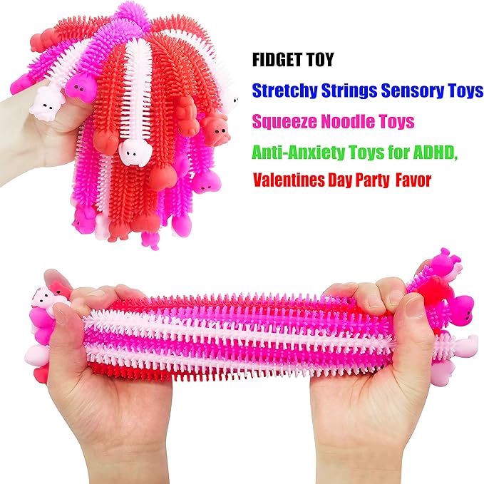36 Pack Valentines Gifts Stretchy Strings Sensory Fidget Toys Pack Autism Toys Great for Kids Treat Bags Gifts Stress Relief Party Favors Valentines Gifts (Valentine's)