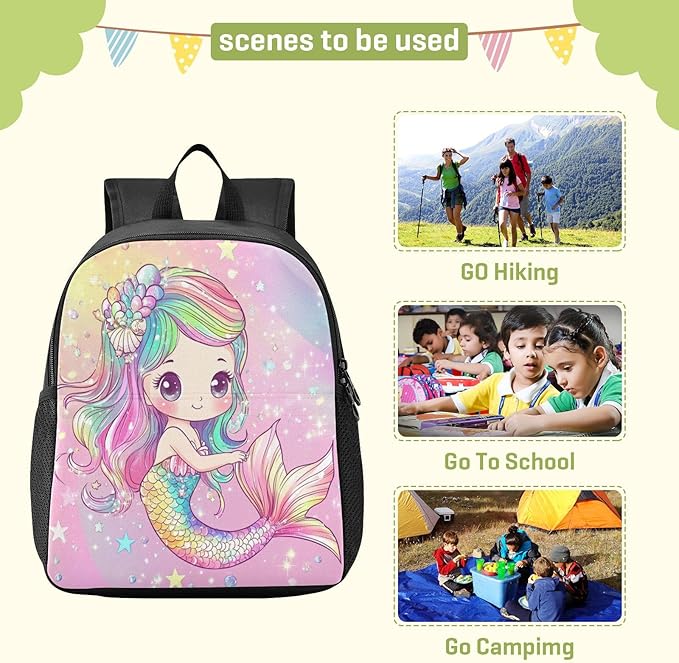 Cute Cartton Mermaid Toddler Backpack for Boys Girls 3-6 Small Preschool Backpacks for Kids Elementary Mini Bookbag for Preschool for Travel