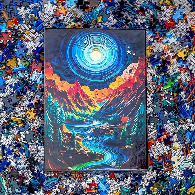 Bgraamiens Puzzle-Paper Quilling Mountains and Rivers-1000 Pieces Paper Quilling Art Puzzle Color Challenge Jigsaw Puzzles for Adults and Kids