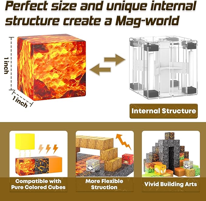 Dinosaur Toys Magnetic Blocks-Build Mine Magnet World Volcano Edition Kids Toy for 3+ Year Old Boys and Girls Building Blocks Toddler Toys Games Through Jurassic Learning Sensory Toy Gifts