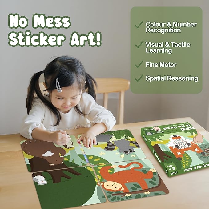 BINCA Dotties Dot Art Activity Kit, 750+ Stickers, Forest Animals Mess-Free Activities, DIY Dot Sticker Art for Toddlers, Kids Travel Activities, Craft Kits & Gifts for Boys & Girls Ages 4,5,6,7