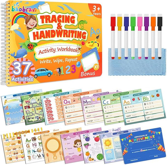 Preschool Learning Activities 3-8: 37 Stepwise Handwriting Practice & Tracing Books for Kids | Educational Toys | Toddler Activity Book | Back to School Gift for Kids