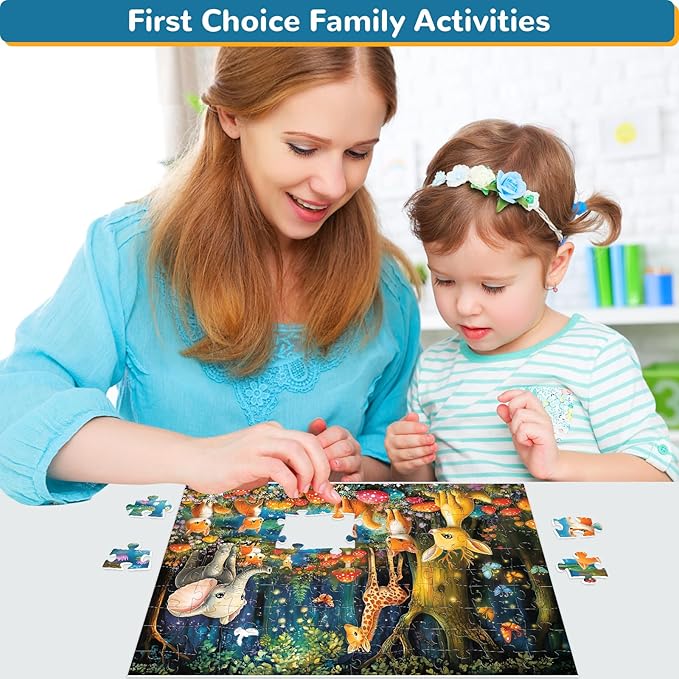 100 Pieces Puzzles for Kids Ages 4-8,Deer Elephant Puzzle Large Pieces Puzzle 100 Pieces for Kids Teens Ages 4-6 6-8 8-10 Jigsaw Puzzles Educational Toys Birthday Gifts for Girls and Boys