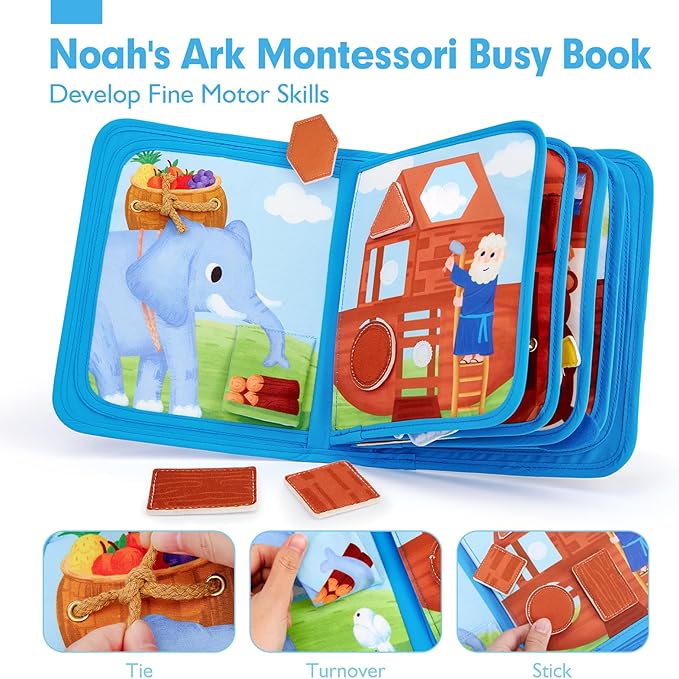 hahaland Noah's Ark Toy Busy Book for Toddlers 1-3 - Baptism Gifts for Boys Girls - Montessori Toys for 1 Year Old, Sensory Early Learning Educational One Year Old Boy Birthday Christmas Toddler Gifts