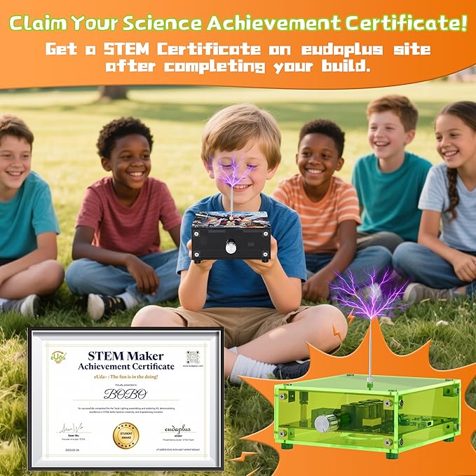 STEM DIY Toys Hand Soldering Electronic Tesla Lightning Kit|Science Craft Kit for Kids Ages 8-9-10-11-12-13-14-15+Years Old|Educational Gifts for Boys&Girls|Video Guide (Fire Wheel-Transparent Grey)