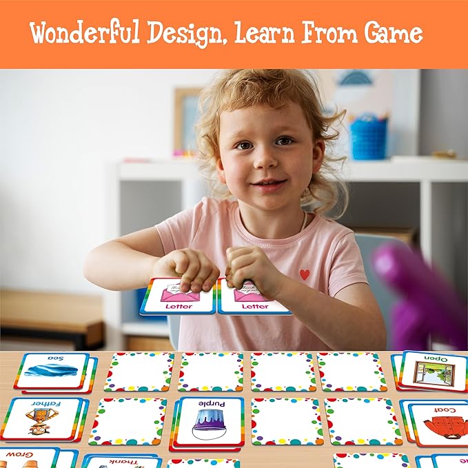 Memory Matching Game, 72 PCS Sight Words Matching Cards for Kids, 36 Pairs Memory Cards, Educational Toy for Children to Learn Sight Words 5+ Years Old