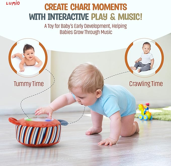 Lumio Interactive Musical Plush Toy with Lights and Drum Sounds - Sensory Toy for 3 6 9 12-18 Months and up, Perfect for Tummy Time Rhythm Learning (Piano)