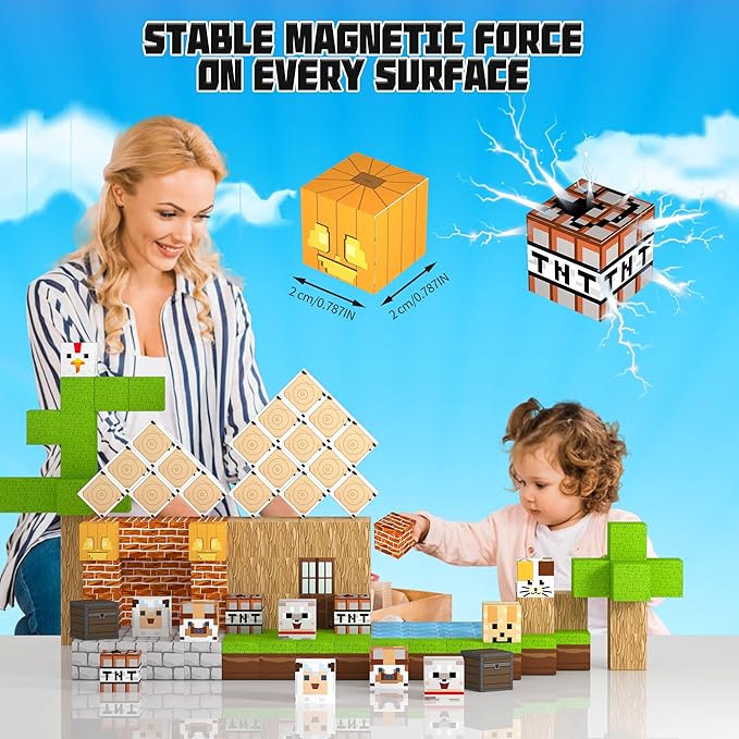 160PCS Magnetic Building Blocks Set - Creative Adventure Magnetic Building Cubes Playset for Kids 6-12, Build Forest House World STEM Magnet Building Toys for Boys Girls Birthday