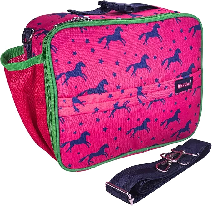 Yumbox Kids Lunch Bag, Holds Lunch Box and Water Bottle, 3 Ways to Carry, Zip Closure, Inside Zipper Netting, Wipe Clean Fabric with EVA lining for extra insulation (Horse Lunch Box)