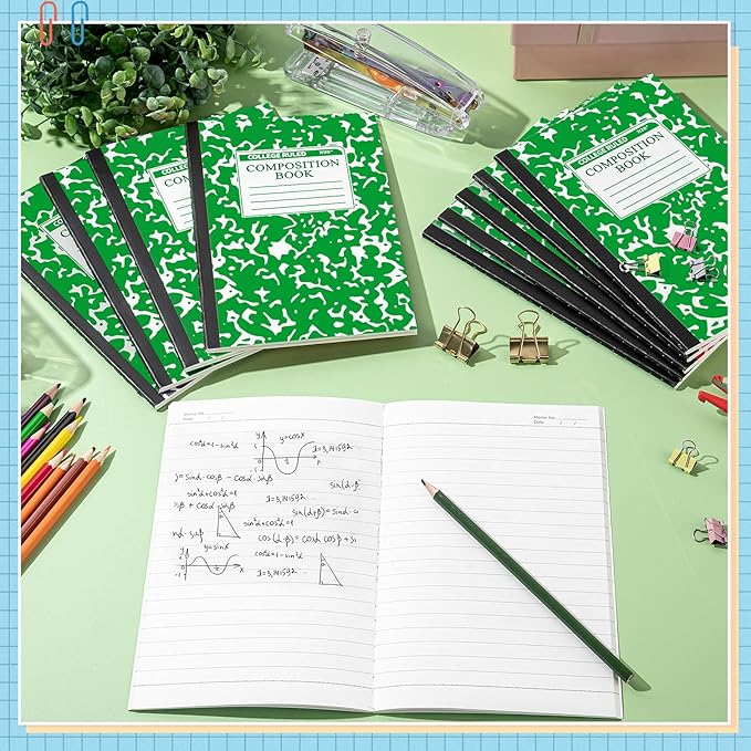 Fainne 100 Pack A5 Composition Notebooks Bulk College Ruled Composition Notebooks Marble Covers Notebook for Student Classroom Office Supplies 30 Sheet/60 Page(Green)