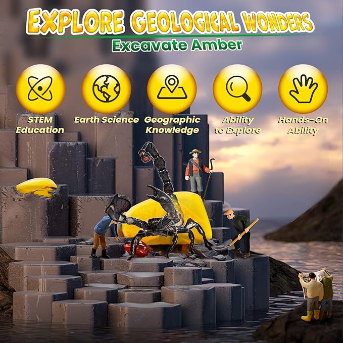 GobiDex Amber Dig Kit-Artificial Insect Resin, Excavate 6 Insects Specimens, STEM Geographic Educational Bugs Toys, Excavation Toys for Fun Bugs Party Favors, Science Kits for Kids Age 6-8 8-12