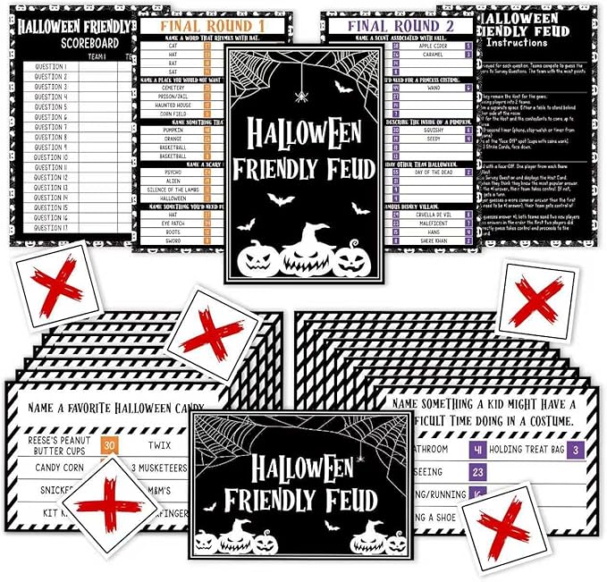 Halloween Games for Adults Friends, Halloween Family Friends Feud Trivia Games, Group Party Matching Activities, Fall Festival Board Card Activities, 01