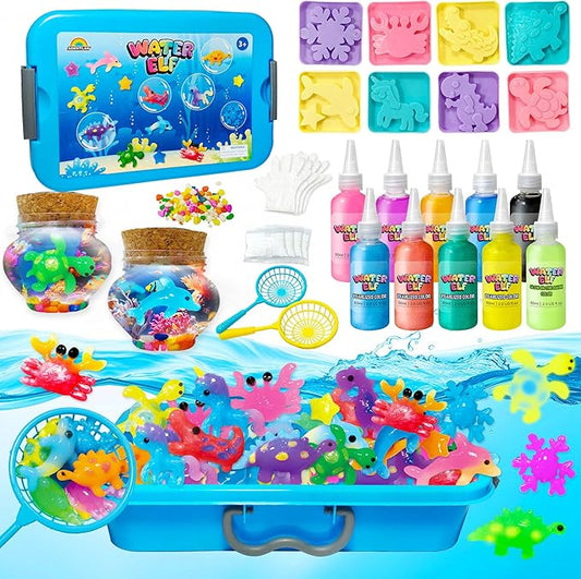 Magic Water Elf Toy Kit,Aqua Fairy Squishy Making kit with 10 Water gels&8 molds,Magic Jelly elf,Glow in The Dark Water Pets Craft Kits,Sensory Toy Gift Ages 3 4 5 6 7 8 9