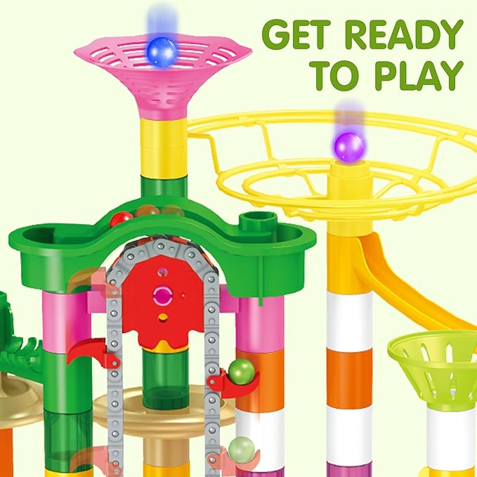 JOYIN 236Pcs Glowing Marble Run with Motorized Elevator- Construction Building Blocks Toys with 30 Glow in The Dark Plastic Marbles, STEM Toy for Boys and Girls Gift for Christmas