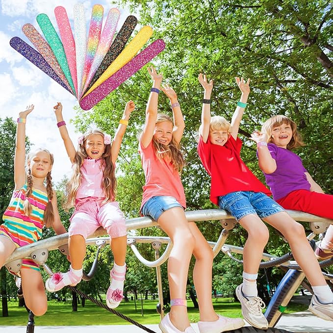 10PCS Glitter Slap Bracelets for Kids Girls Party Favors Supplies Rainbow Slap Wristband with Soft Suede Lining Kids Birthday Gifts Easter Egg Filler Classroom Prizes
