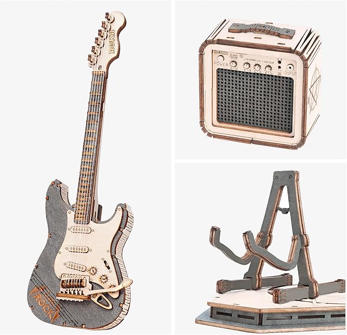 ROKR Toy Guitar DIY Kit,STEM Projects for Kids 8-12,Model Kits for Adults,3D Wooden Puzzles for Adults and Kids