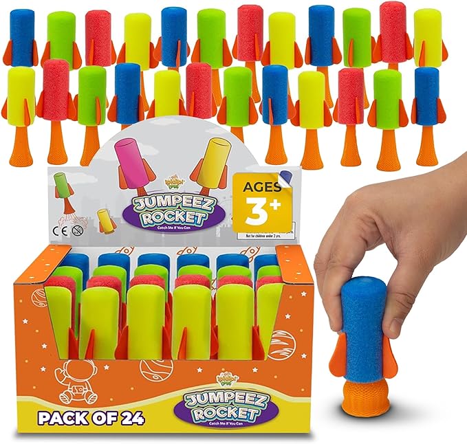 IPIDIPI TOYS Jumpeez Jumping Rocket Poppers – 24-Pack Spring Launcher Toys for Kids – Ideal Birthday Party Favors, Goodie Bag Stuffers, School Prizes, Classroom Rewards for Boys & Girls