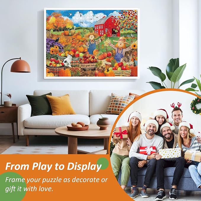 500 Piece Puzzles for Adults,Farm Scarecrow Puzzle for Adults Kids Seniors,Interlock Perfectly Letter on Back,Fall Landscape Jigsaw Puzzle for Kids Ages 8-10,Puzzle for Family Game Nights,20.5 x 15 in