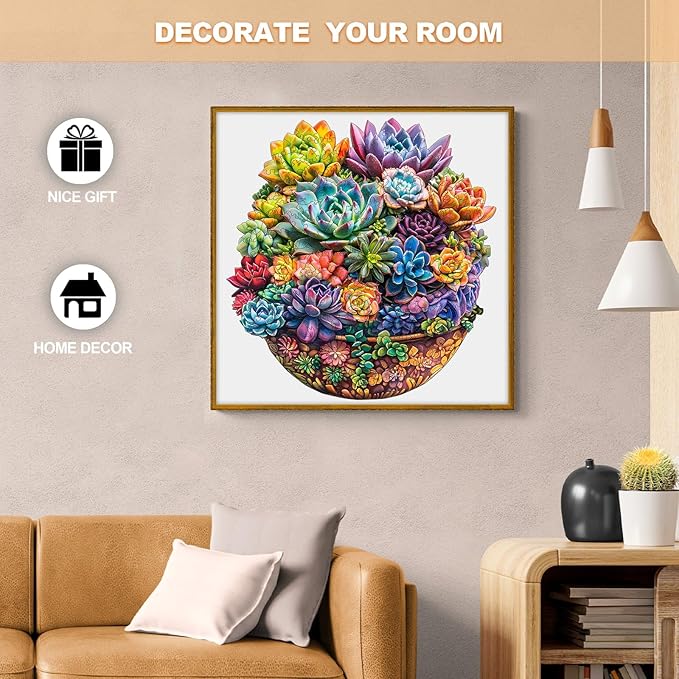 Wooden Puzzles for Adults, Succulent Wooden Jigsaw Puzzles, 280 Piece Puzzles for Adults, Unique Irregular Wood Plant Puzzles, Creative Gifts for Birthday Christmas Halloween Puzzle