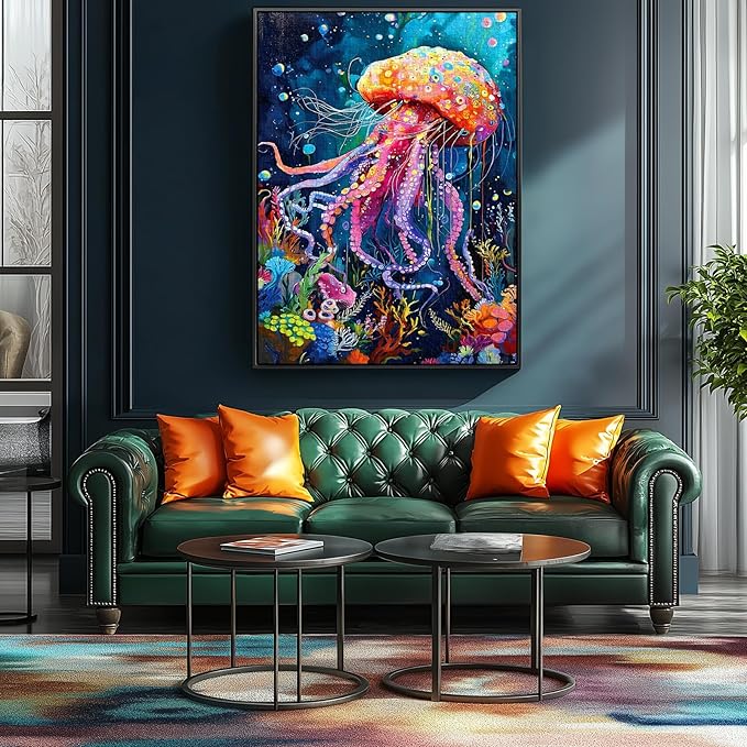 1000 Piece Jigsaw Puzzle for Adults Cute Jellyfish Colorful Ocean Underwater Scene Sea Life Coral Reefs Beautiful Marine Creatures Landscape Puzzle for Family Game Night(27.6" x 19.7")