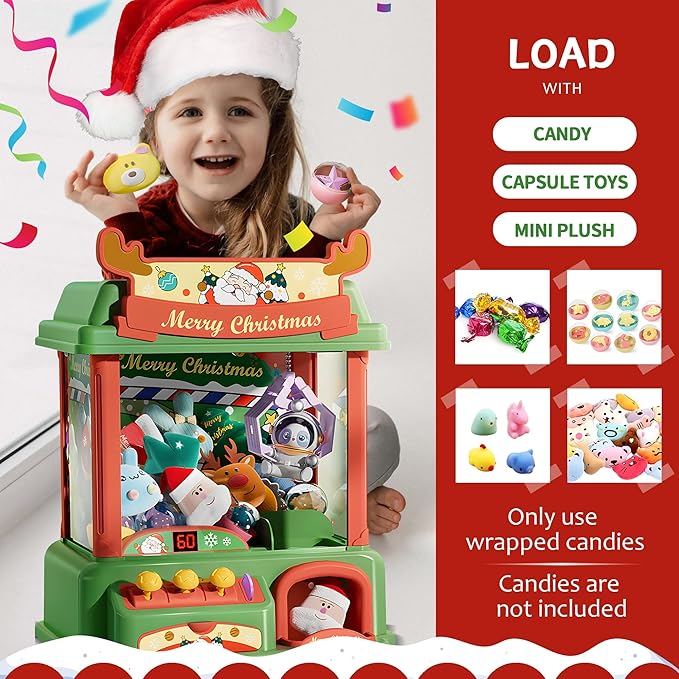 Claw Machine for Kids, Mini Vending Arcade Capsule Game With Prizes for Ages 8-13 Girls | Candy Machine With LED Lights & Adjustable Sound, Party Christmas Toys Gifts