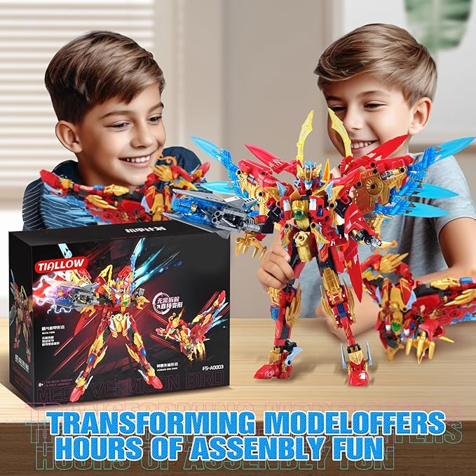 Fire Phoenix Mech Sets 2in1 Building Blocks,Transforming Robot Building Kits with Vermilion Bird Model,Christmas Birthday Gift for Adults Kids Boys Ages 8-14(531 Pieces) (Vermilion Bird)