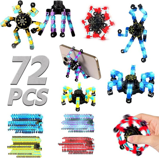 12/24/36/48/100 PCS Fidget Spinner for Kids Sensory Fideget Toys Transformable Fidget Spinner Fidget Robots for Easter Basket Stuffers Party Favours School Rewards Events Prizes (72PCS Glow)