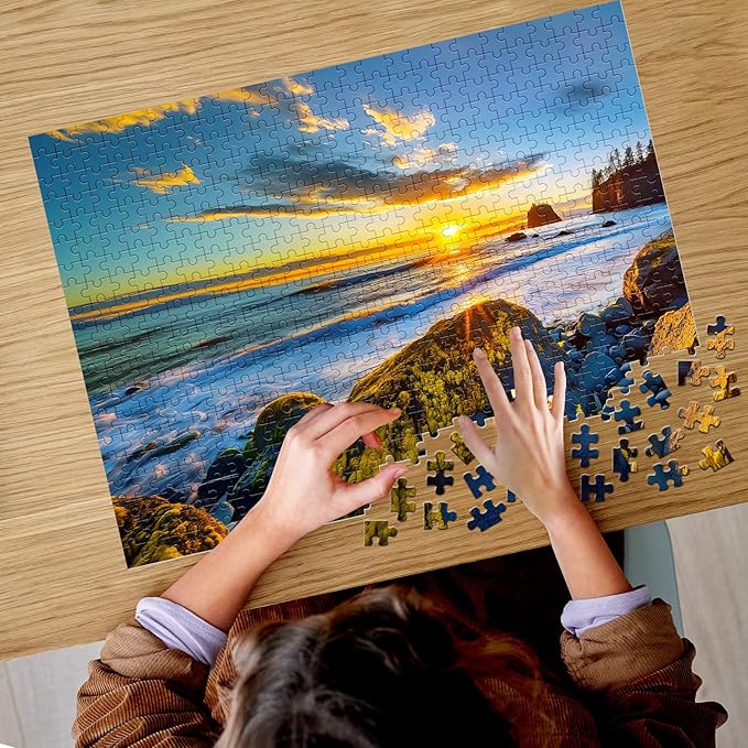 500 Pieces Puzzle for Adults - Olympic National Park Jigsaw Puzzle for Adults Kids Teens,Recycled Cardboard Sunset Beach Puzzle 500 Pieces,Challenging Game for Family Fun & Gift Idea,20.5 x 15 in