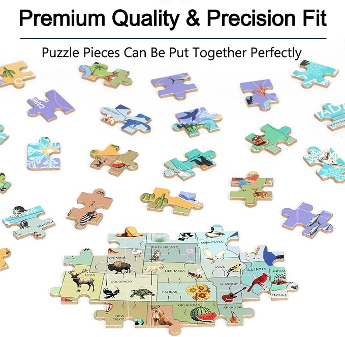 LELEMON Puzzles for Kids Ages 4-6,USA Map 100 Piece Puzzles for Kids Ages 4-8 in a Metal Box, Educational Jigsaw Puzzles 100 Piece Puzzle Games Puzzle Toys for Girls and Boys