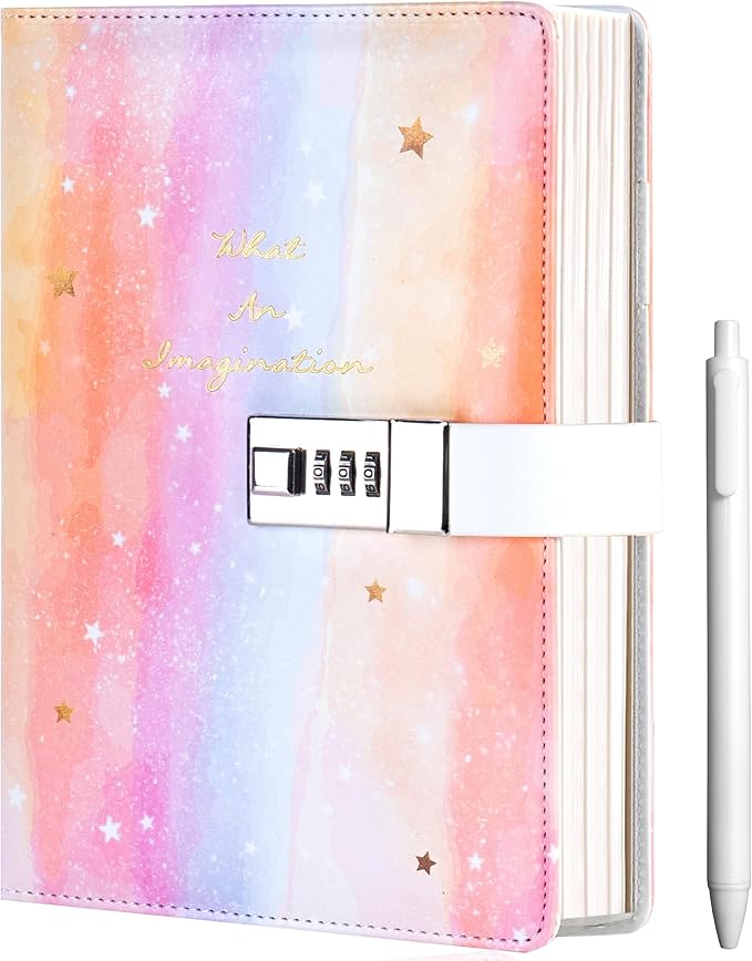 CAGIE Diary with Lock for Girls Age 8 9 10 11 12, Light Rainbow Journal with Lock for Teens Girl Birthday Gifts, 5.7 x 8.5 Inch Kids Journal with Pen 192 Pages journaing Notebook