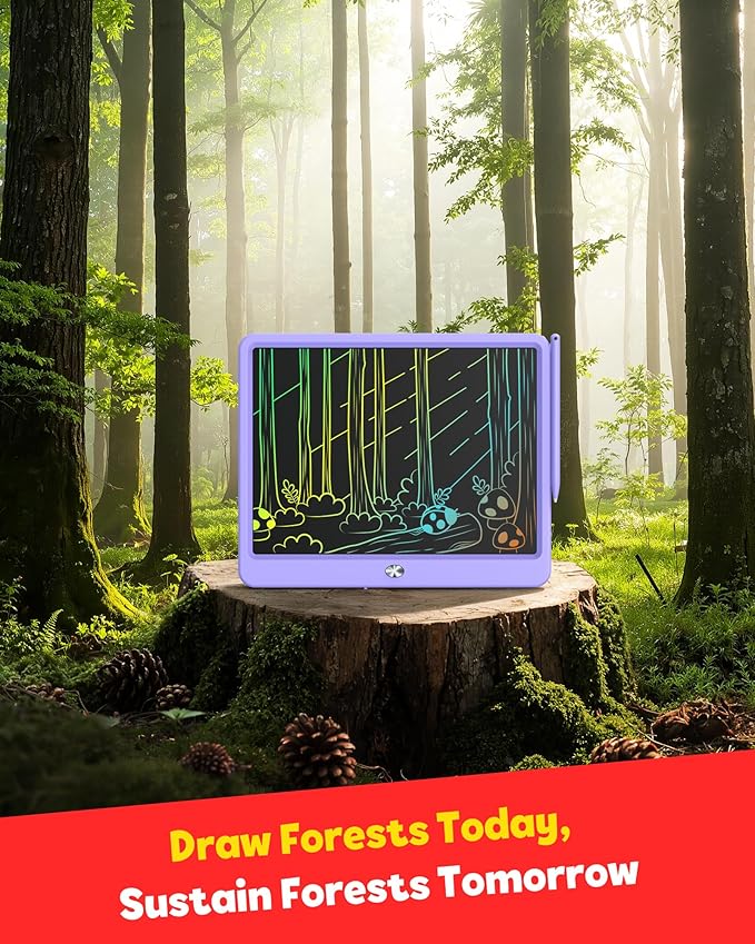 TEKFUN LCD Writing Tablet Doodle Board, 12inch Colorful Drawing Travel Essentials, Toddler Toys for 3 4 5 6 7 8 Year Old Girls Boys (Purple)