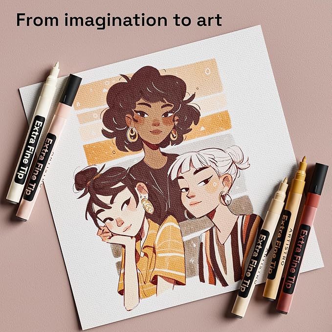 ARTISTRO 12 Skin Tones Acrylic Paint Markers Water-based Extra-fine Tip - Multi-Surface Paint Pens in Soft Colors