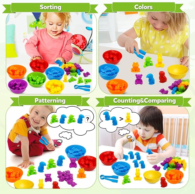 Counting Animal Matching Games Color Sorting Toys with Bowls Preschool Learning Activities for Math Educational Sensory Training Montessori STEM Toy Sets Gift for Toddlers Kids Boys Girls Ages 3 4 5 6