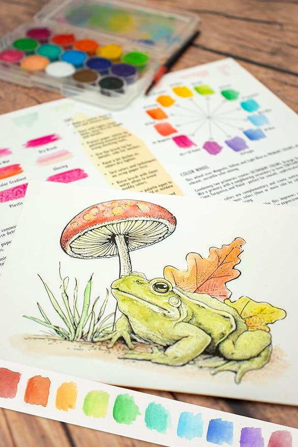 Mushroom Watercolor Kit – 4 Painting Projects for Pro Artists, Beginners, or Groups – Includes Premium Paper, Paint, Brush & Guide – Perfect for Travel or Home DIY Art