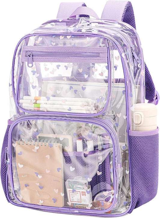 Transparent Bag - Purple Clear Backpack for School and Stadium Events, Suitable for Girls and Boys