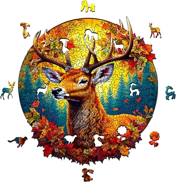 Wooden Puzzles for Adults, Unique Puzzles for Adults, Irregular Animal Shaped Wooden Jigsaw Puzzles, Creative Birthday Gift,11.8 x 9.1 inch, Deer